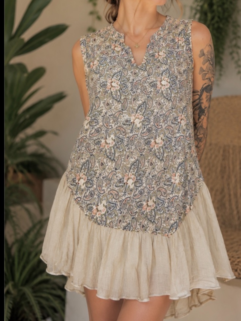 Paisley Vine Drop Waist Dainty Cottage Core Coquette Baby Doll‎ Dress Medium